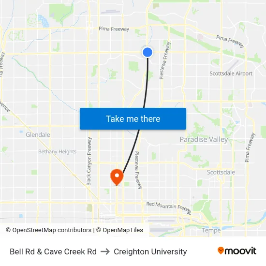 Bell Rd & Cave Creek Rd to Creighton University map