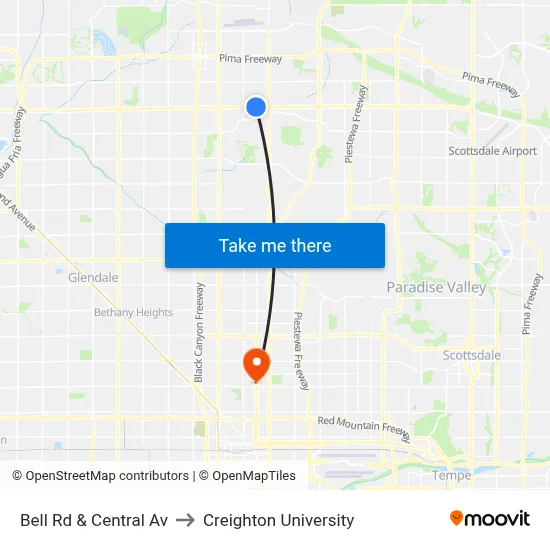 Bell Rd & Central Av to Creighton University map