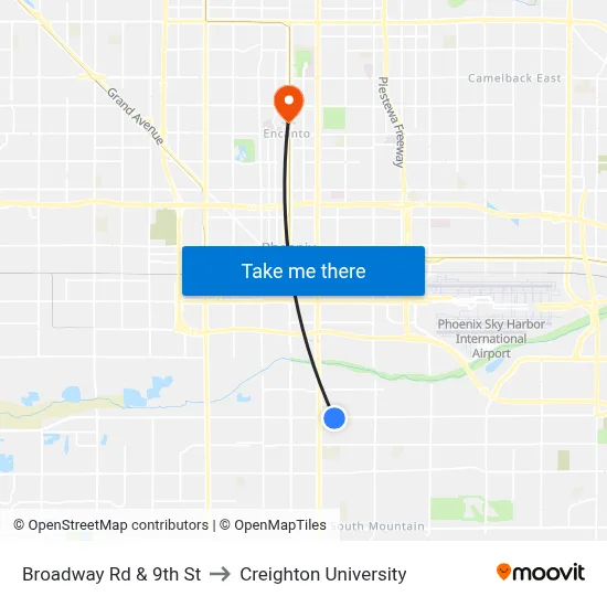 Broadway Rd & 9th St to Creighton University map