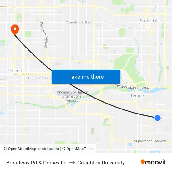 Broadway Rd & Dorsey Ln to Creighton University map