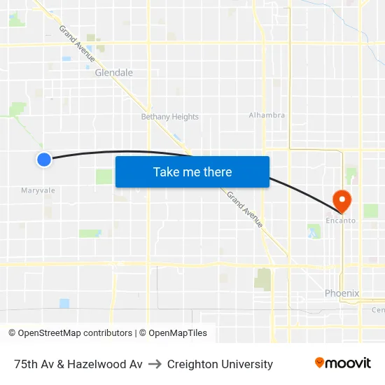 75th Av & Hazelwood Av to Creighton University map