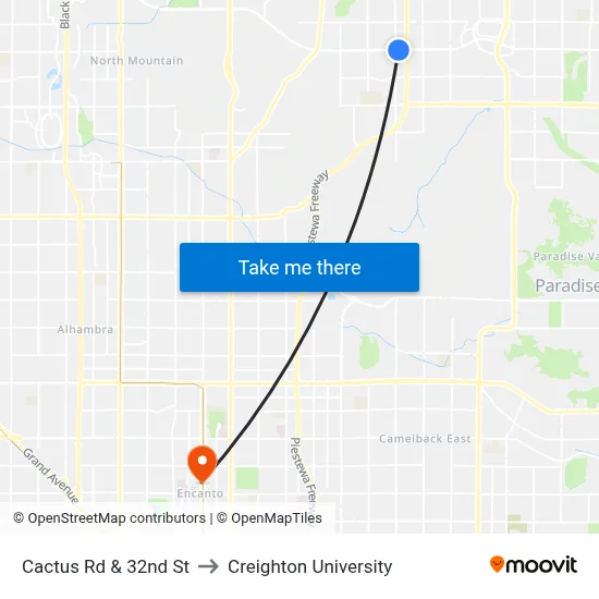 Cactus Rd & 32nd St to Creighton University map