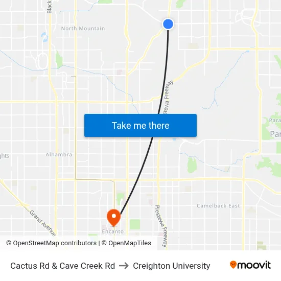 Cactus Rd & Cave Creek Rd to Creighton University map