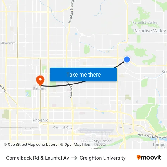 Camelback Rd & Launfal Av to Creighton University map