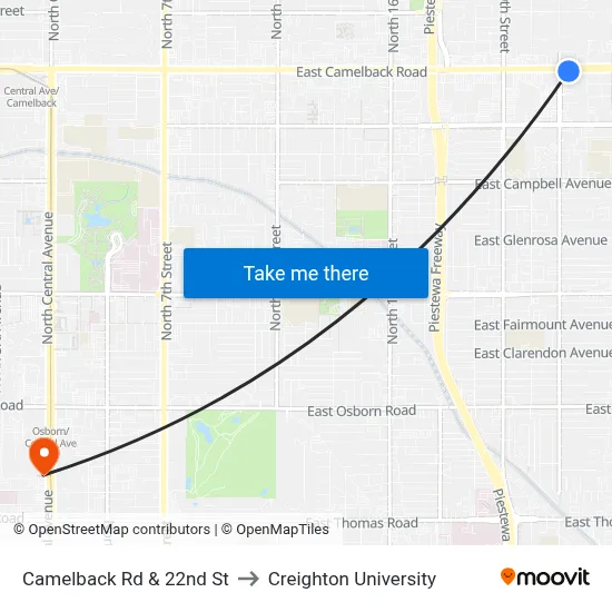 Camelback Rd & 22nd St to Creighton University map