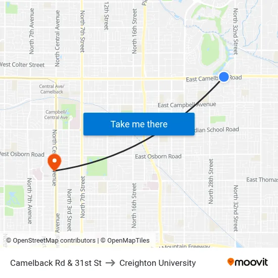Camelback Rd & 31st St to Creighton University map