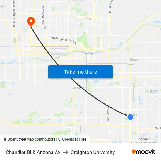 Chandler Bl & Arizona Av to Creighton University map