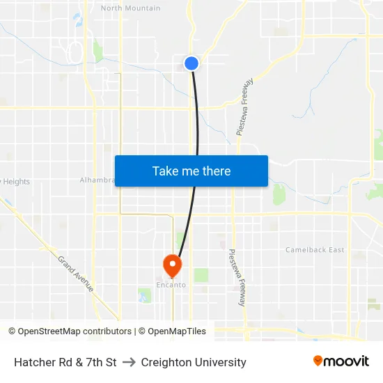 Hatcher Rd & 7th St to Creighton University map
