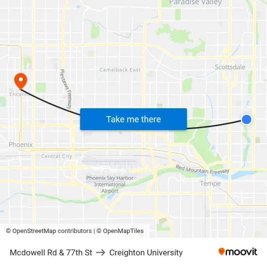 Mcdowell Rd & 77th St to Creighton University map