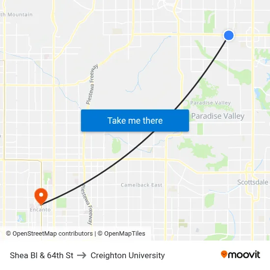 Shea Bl & 64th St to Creighton University map