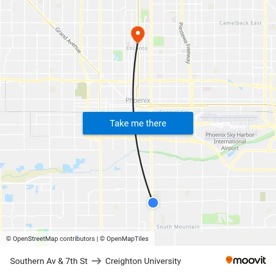 Southern Av & 7th St to Creighton University map