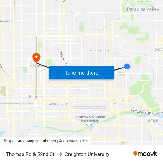 Thomas Rd & 52nd St to Creighton University map