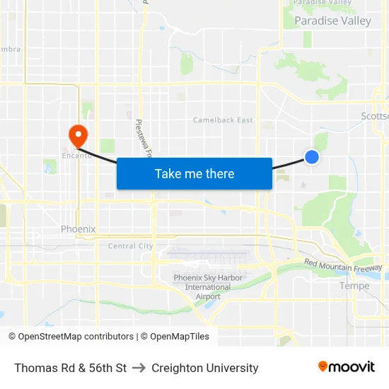 Thomas Rd & 56th St to Creighton University map