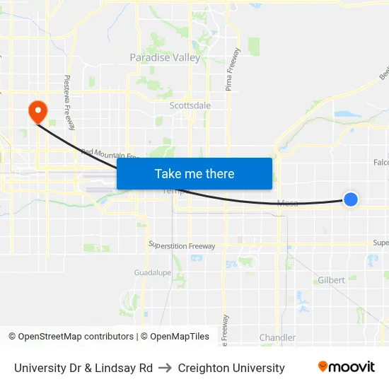 University Dr & Lindsay Rd to Creighton University map