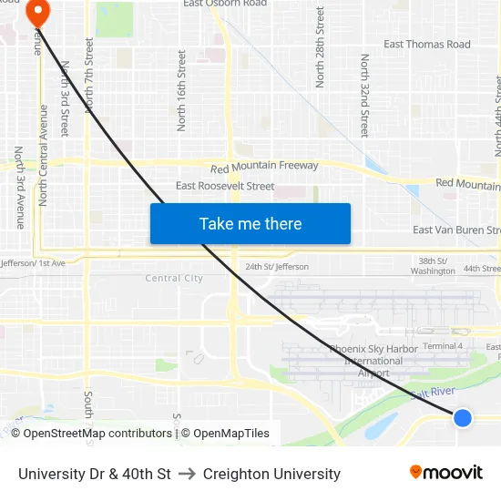 University Dr & 40th St to Creighton University map