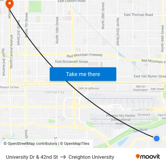 University Dr & 42nd St to Creighton University map