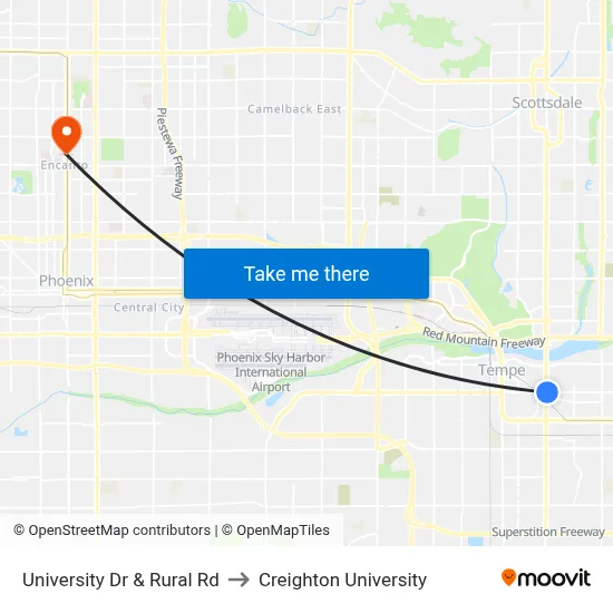 University Dr & Rural Rd to Creighton University map