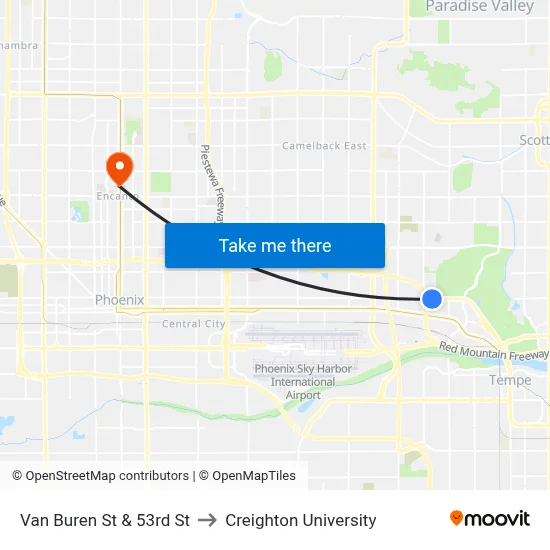 Van Buren St & 53rd St to Creighton University map