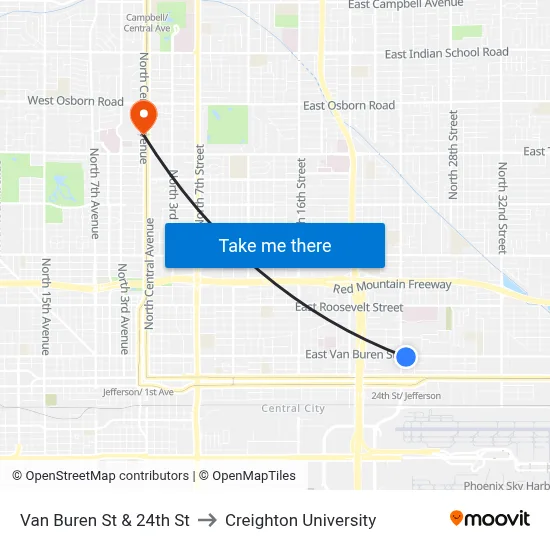 Van Buren St & 24th St to Creighton University map