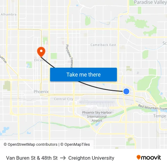 Van Buren St & 48th St to Creighton University map