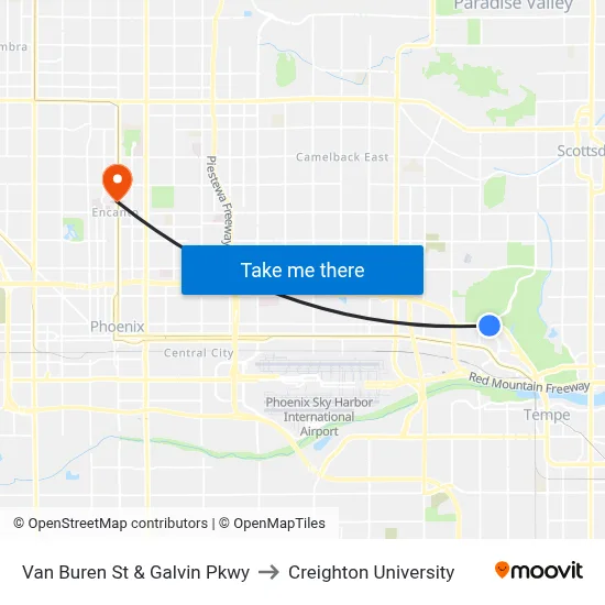 Van Buren St & Galvin Pkwy to Creighton University map