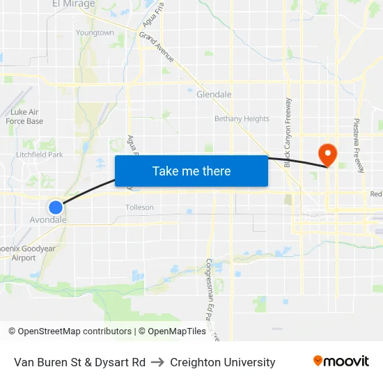 Van Buren St & Dysart Rd to Creighton University map