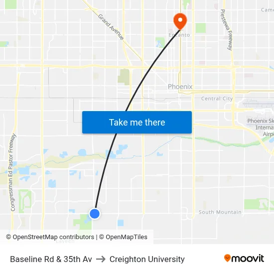 Baseline Rd & 35th Av to Creighton University map