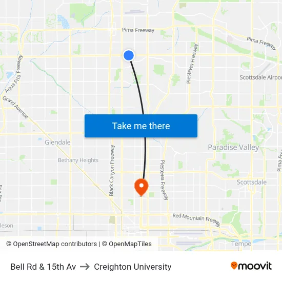 Bell Rd & 15th Av to Creighton University map