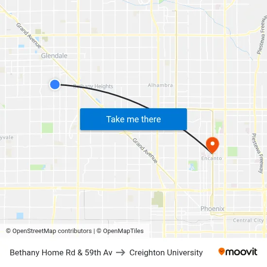Bethany Home Rd & 59th Av to Creighton University map