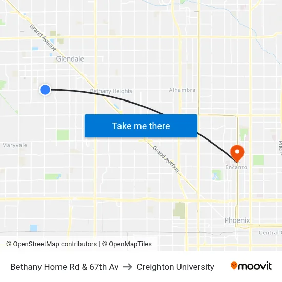 Bethany Home Rd & 67th Av to Creighton University map