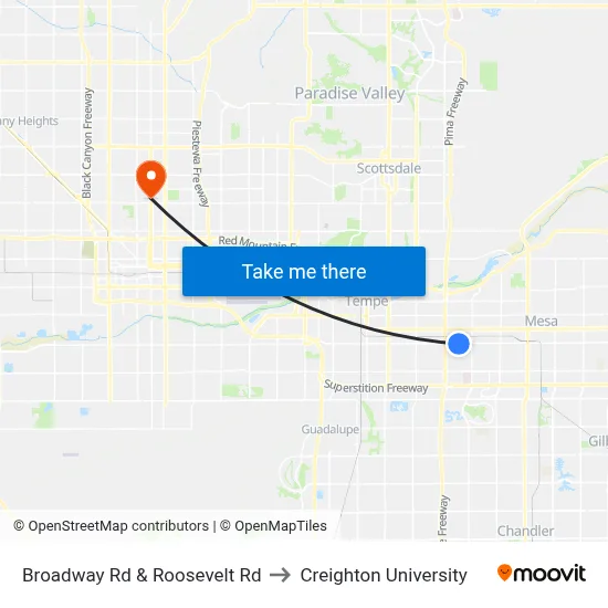 Broadway Rd & Roosevelt Rd to Creighton University map