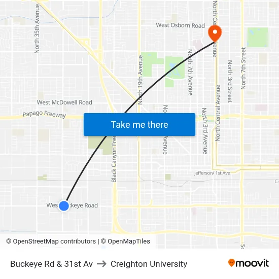 Buckeye Rd & 31st Av to Creighton University map