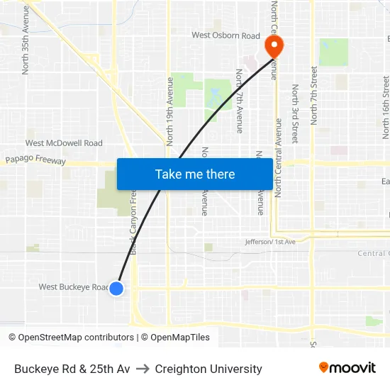 Buckeye Rd & 25th Av to Creighton University map