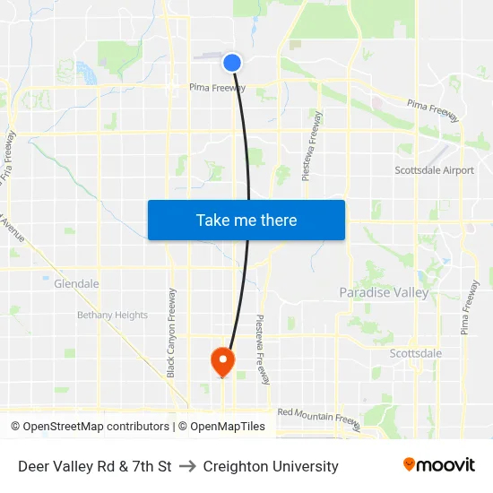 Deer Valley Rd & 7th St to Creighton University map