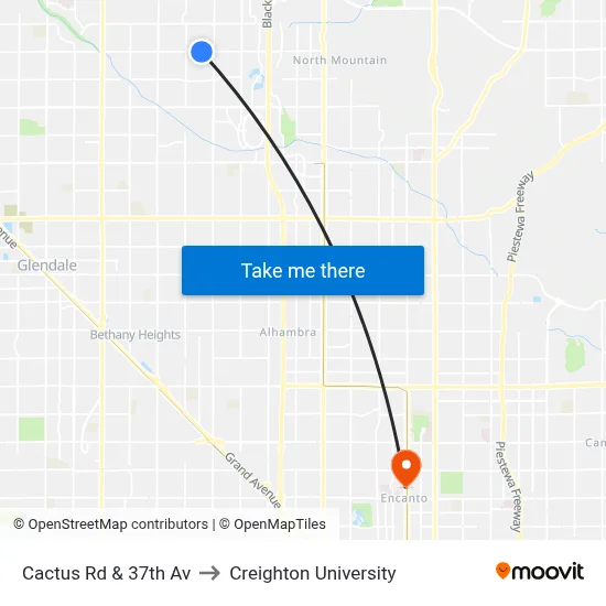 Cactus Rd & 37th Av to Creighton University map