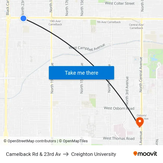 Camelback Rd & 23rd Av to Creighton University map