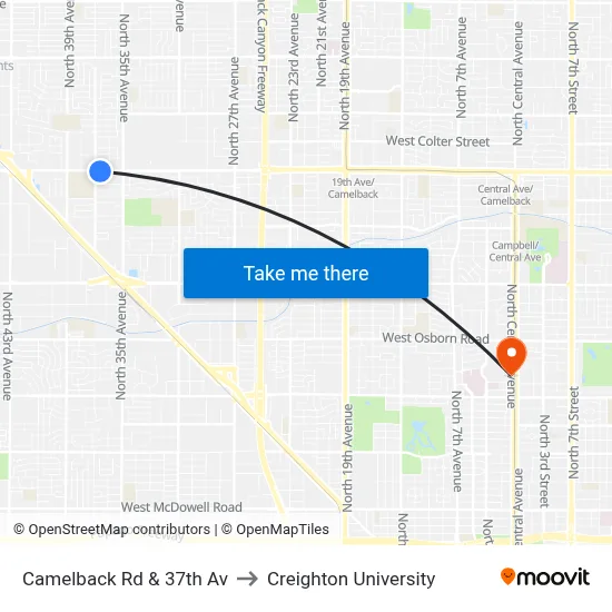 Camelback Rd & 37th Av to Creighton University map
