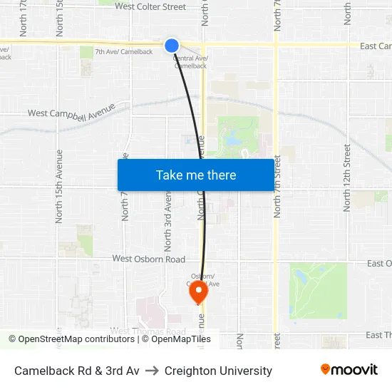 Camelback Rd & 3rd Av to Creighton University map