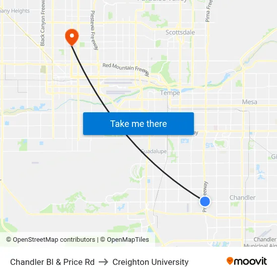 Chandler Bl & Price Rd to Creighton University map