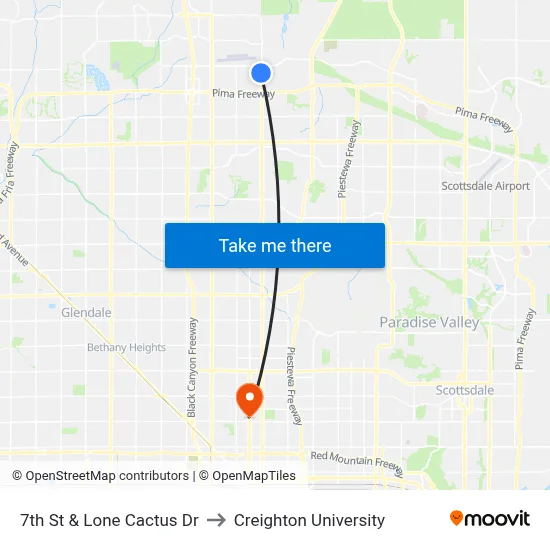 7th St & Lone Cactus Dr to Creighton University map