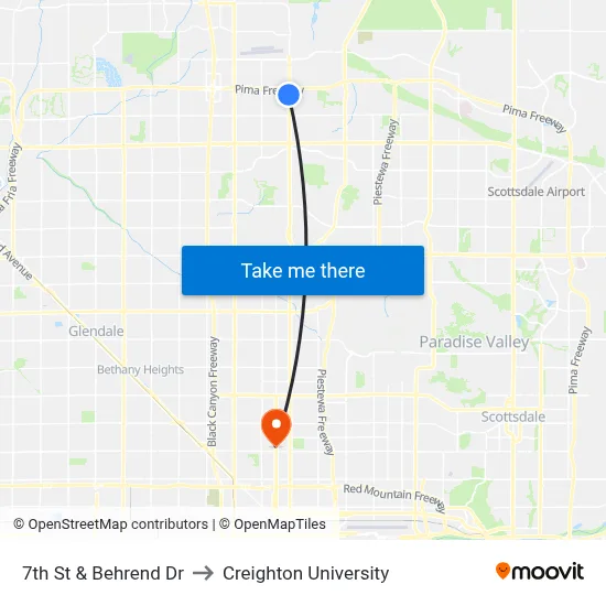 7th St & Behrend Dr to Creighton University map