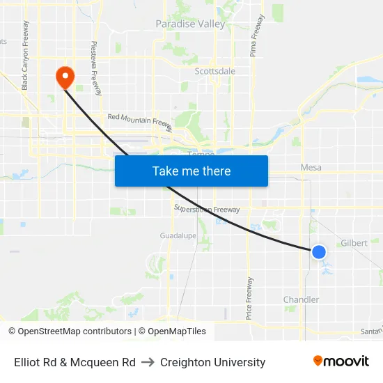 Elliot Rd & Mcqueen Rd to Creighton University map