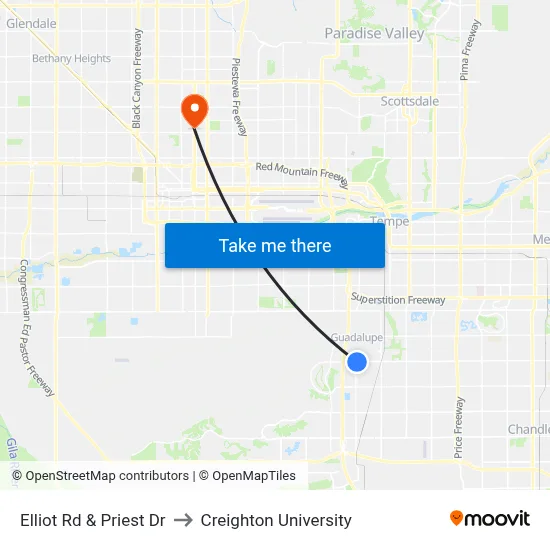Elliot Rd & Priest Dr to Creighton University map