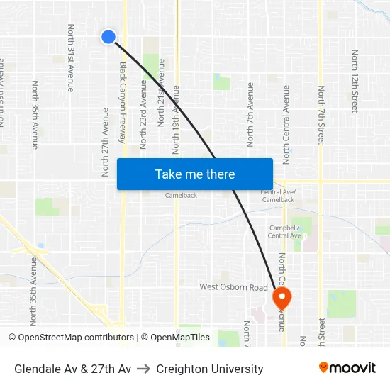 Glendale Av & 27th Av to Creighton University map