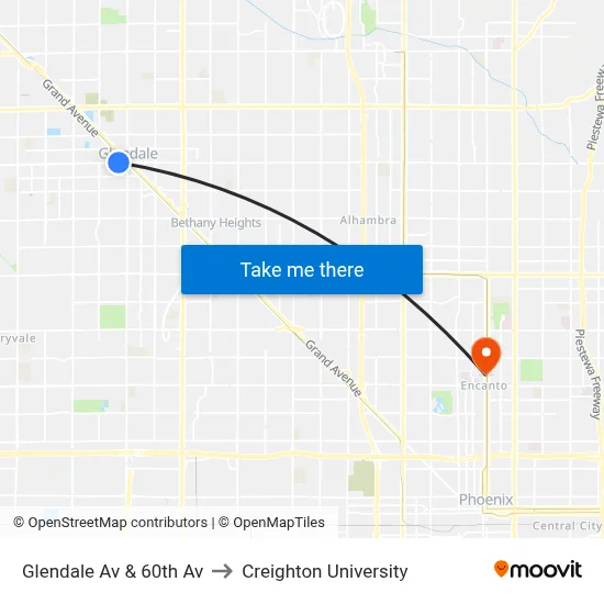Glendale Av & 60th Av to Creighton University map
