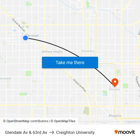 Glendale Av & 63rd Av to Creighton University map