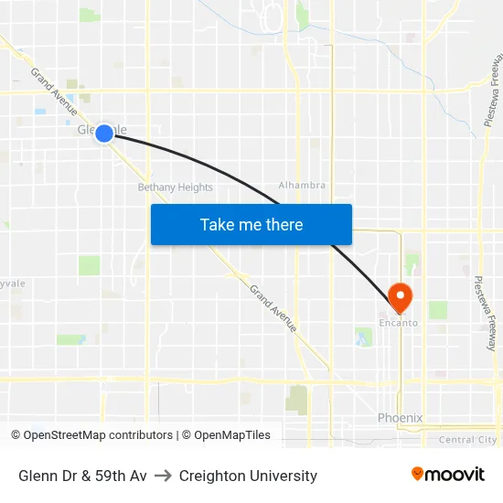 Glenn Dr & 59th Av to Creighton University map