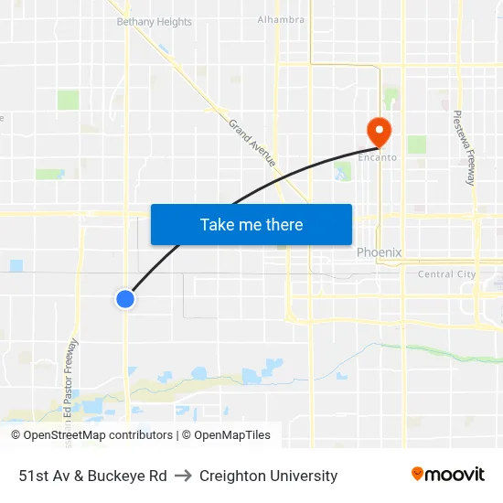 51st Av & Buckeye Rd to Creighton University map