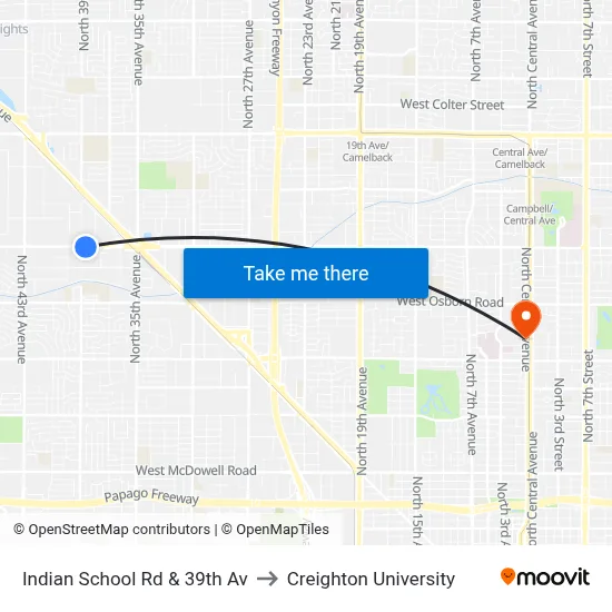 Indian School Rd & 39th Av to Creighton University map