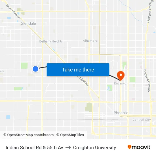Indian School Rd & 55th Av to Creighton University map